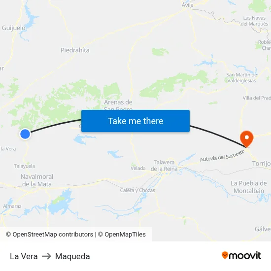 La Vera to Maqueda map