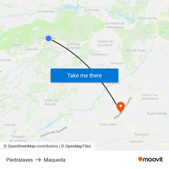 Piedralaves to Maqueda map