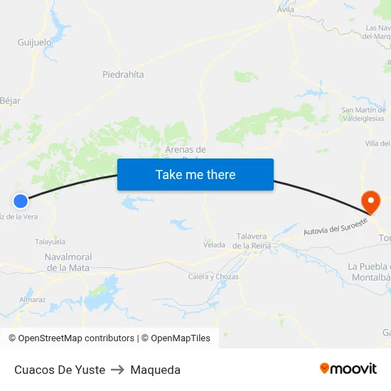 Cuacos De Yuste to Maqueda map