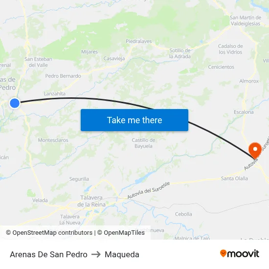 Arenas De San Pedro to Maqueda map