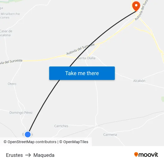 Erustes to Maqueda map