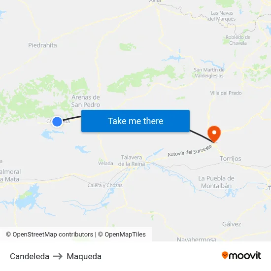 Candeleda to Maqueda map