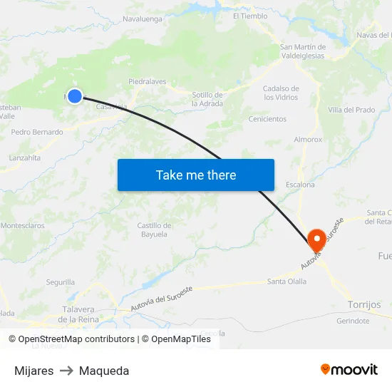 Mijares to Maqueda map