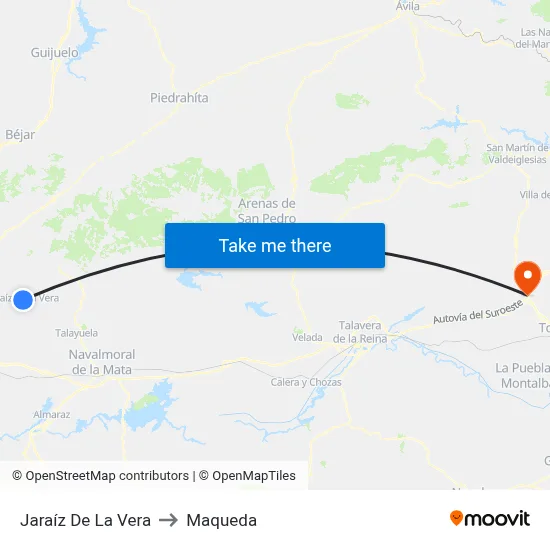 Jaraíz De La Vera to Maqueda map