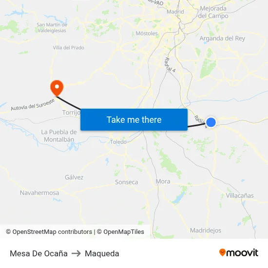 Mesa De Ocaña to Maqueda map