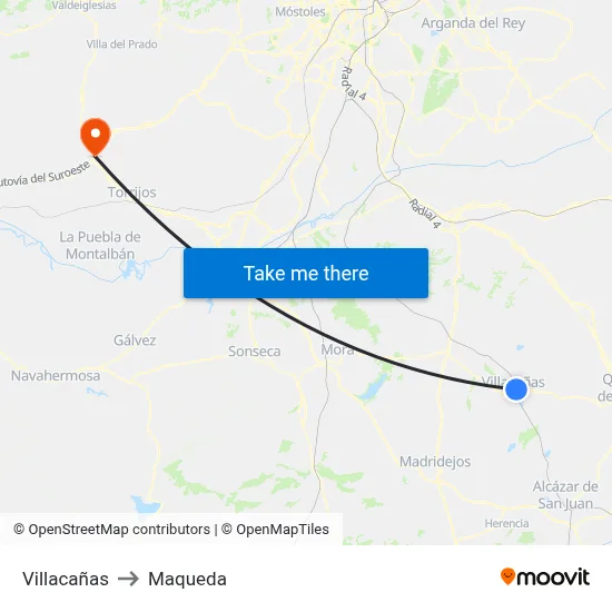 Villacañas to Maqueda map