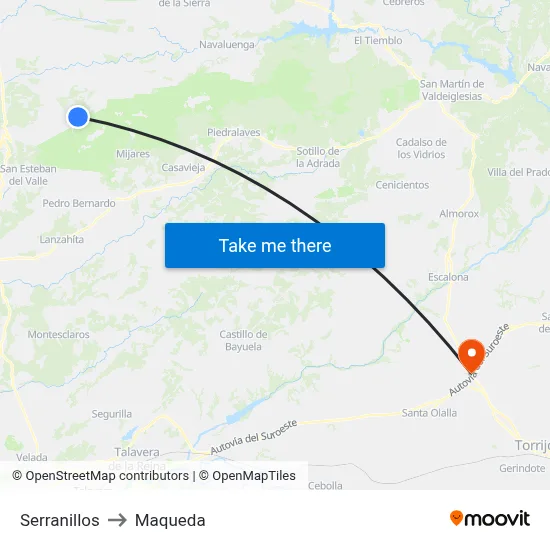 Serranillos to Maqueda map