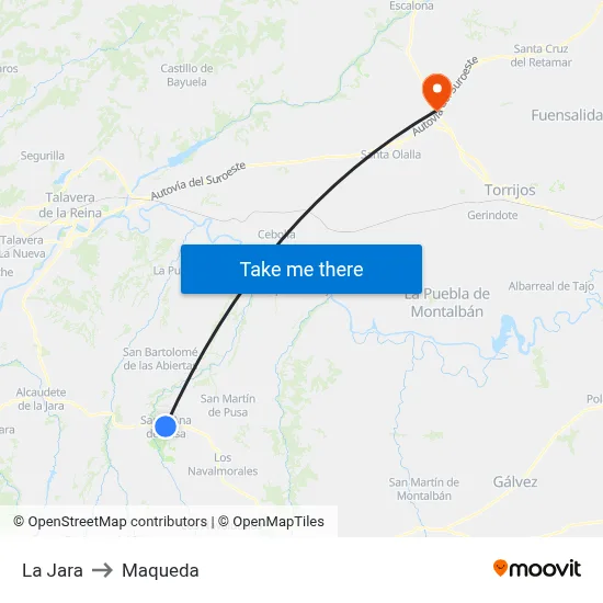La Jara to Maqueda map