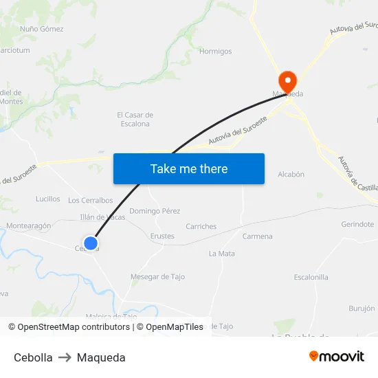 Cebolla to Maqueda map