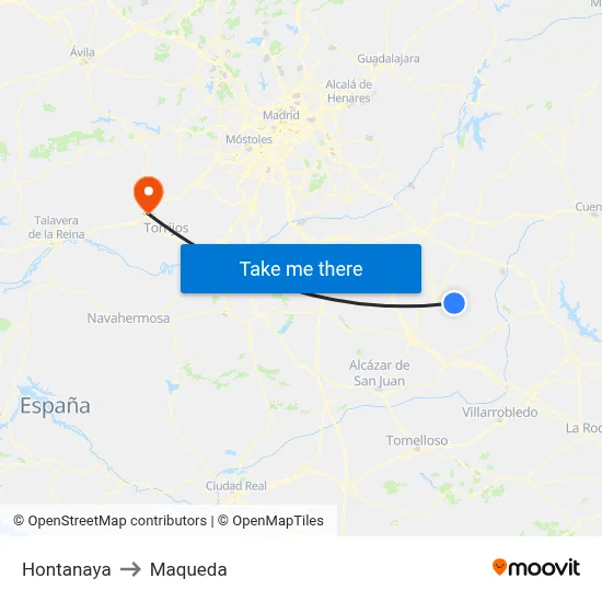 Hontanaya to Maqueda map