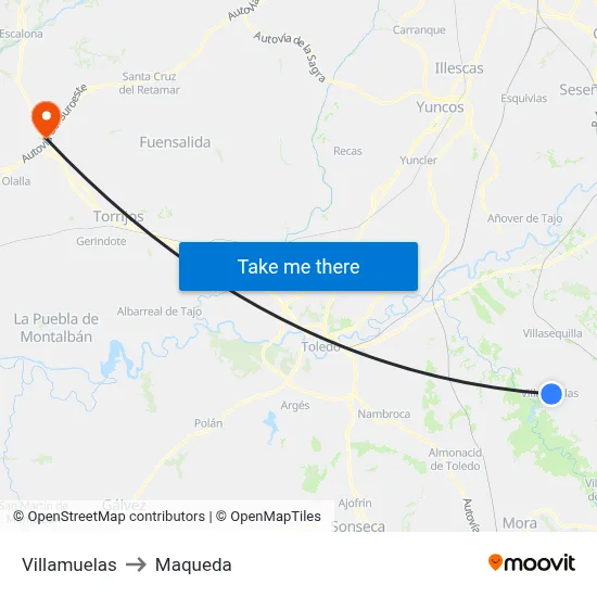 Villamuelas to Maqueda map