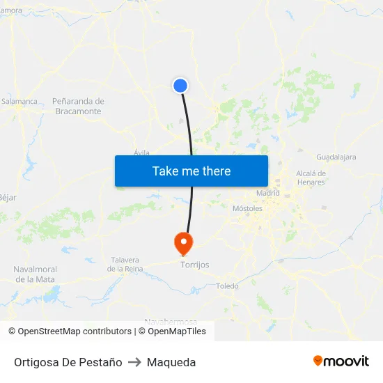 Ortigosa De Pestaño to Maqueda map