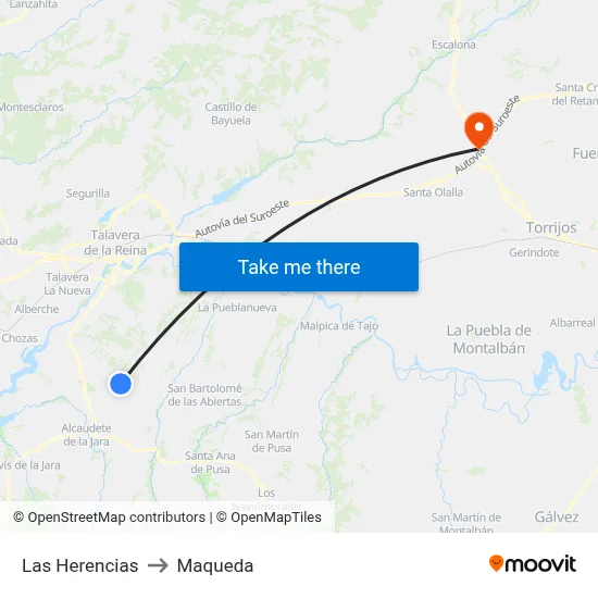 Las Herencias to Maqueda map