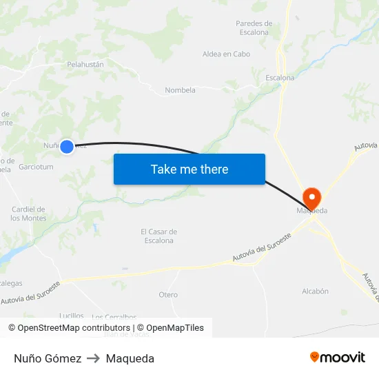 Nuño Gómez to Maqueda map