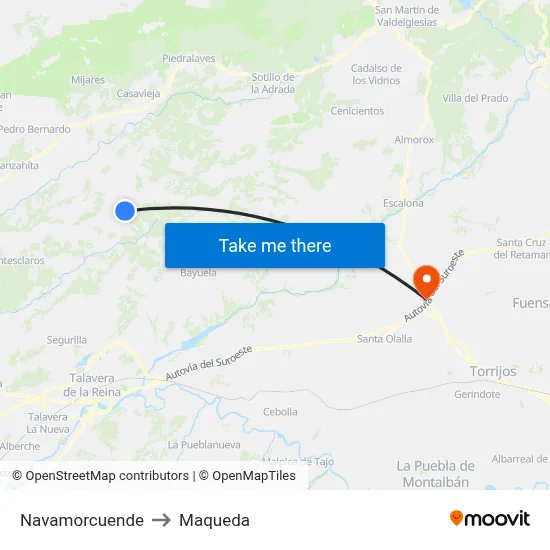 Navamorcuende to Maqueda map