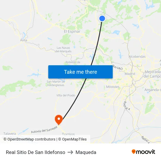 Real Sitio De San Ildefonso to Maqueda map