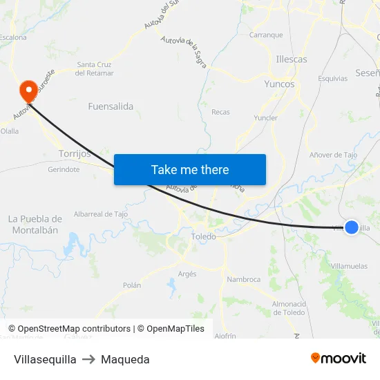 Villasequilla to Maqueda map