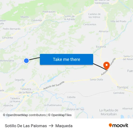 Sotillo De Las Palomas to Maqueda map