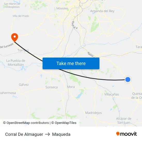 Corral De Almaguer to Maqueda map