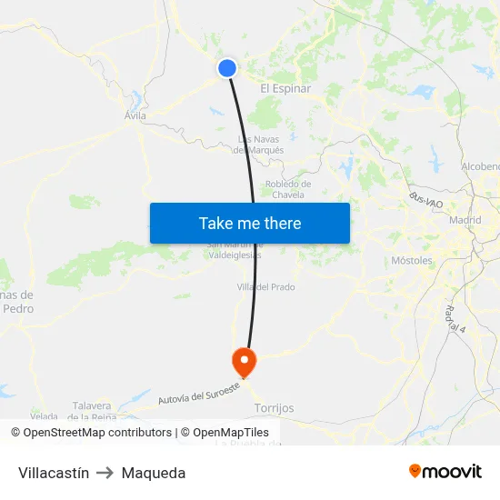 Villacastín to Maqueda map