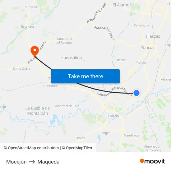 Mocejón to Maqueda map