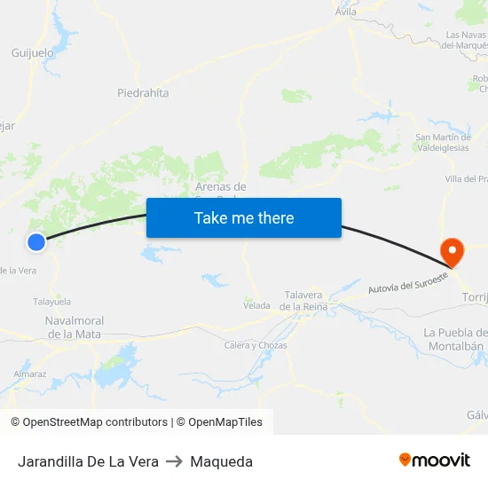 Jarandilla De La Vera to Maqueda map