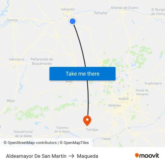 Aldeamayor De San Martín to Maqueda map