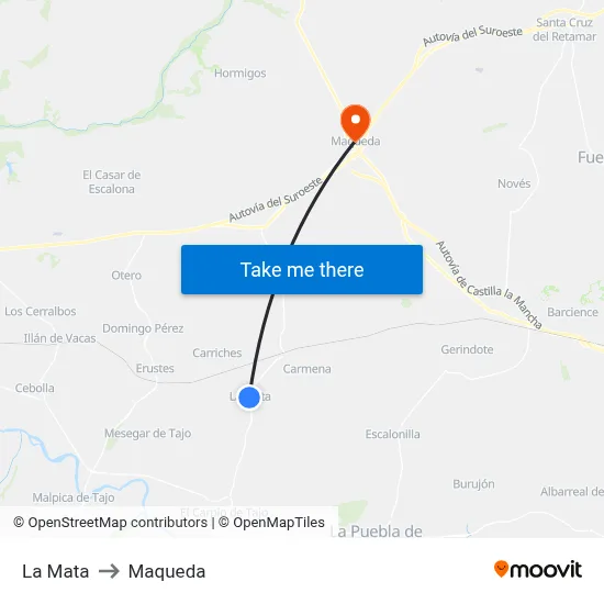 La Mata to Maqueda map
