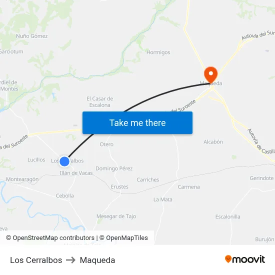 Los Cerralbos to Maqueda map
