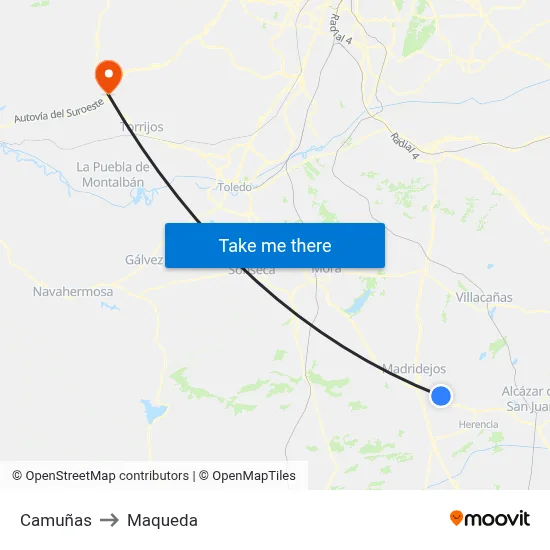 Camuñas to Maqueda map