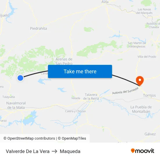 Valverde De La Vera to Maqueda map