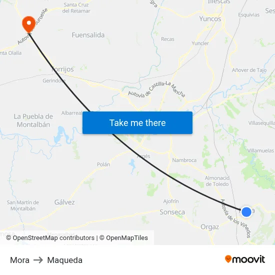 Mora to Maqueda map