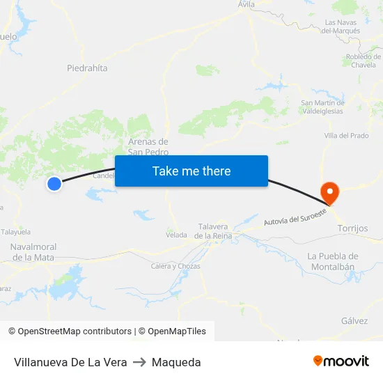 Villanueva De La Vera to Maqueda map