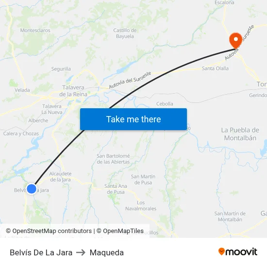 Belvís De La Jara to Maqueda map
