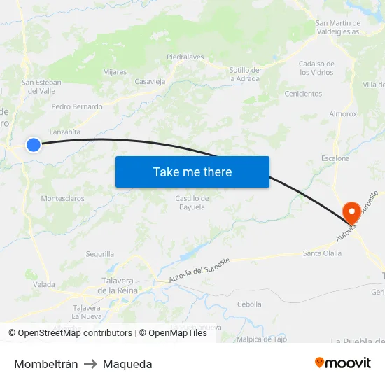Mombeltrán to Maqueda map