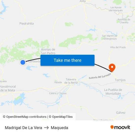 Madrigal De La Vera to Maqueda map