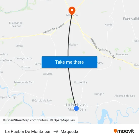 La Puebla De Montalbán to Maqueda map