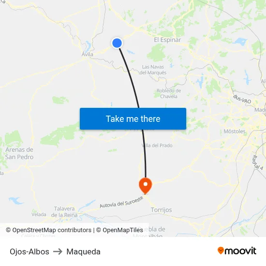 Ojos-Albos to Maqueda map