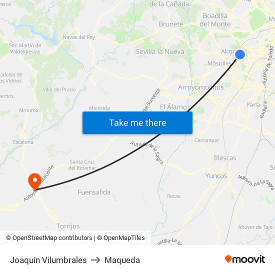 Joaquín Vilumbrales to Maqueda map