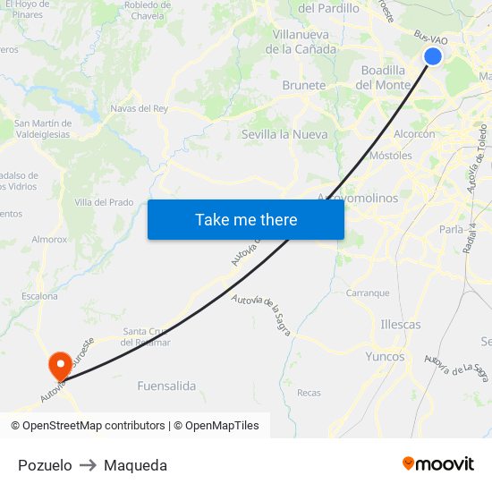 Pozuelo to Maqueda map