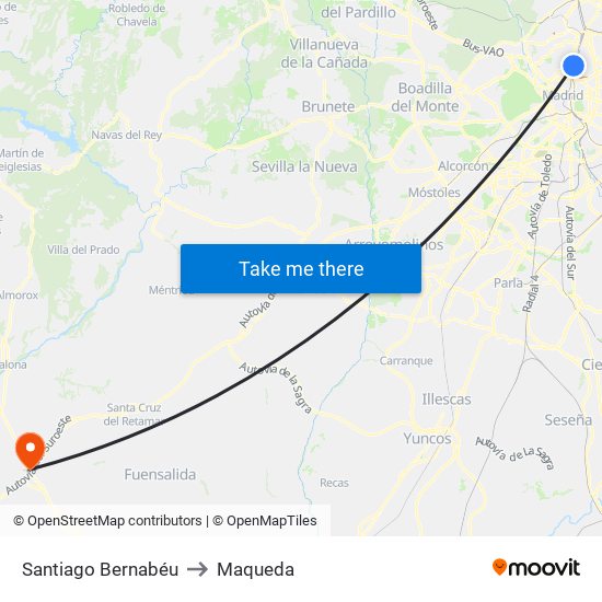 Santiago Bernabéu to Maqueda map