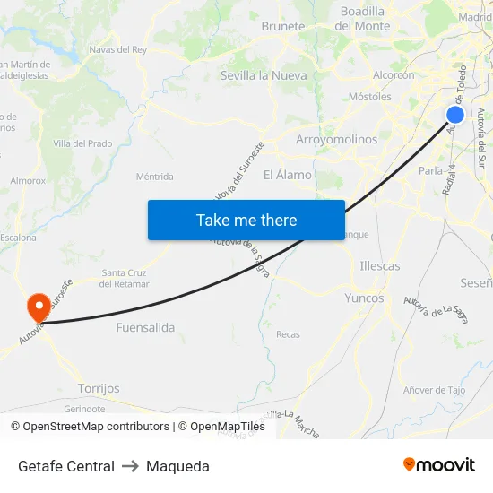 Getafe Central to Maqueda map