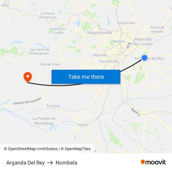 Arganda Del Rey to Nombela map