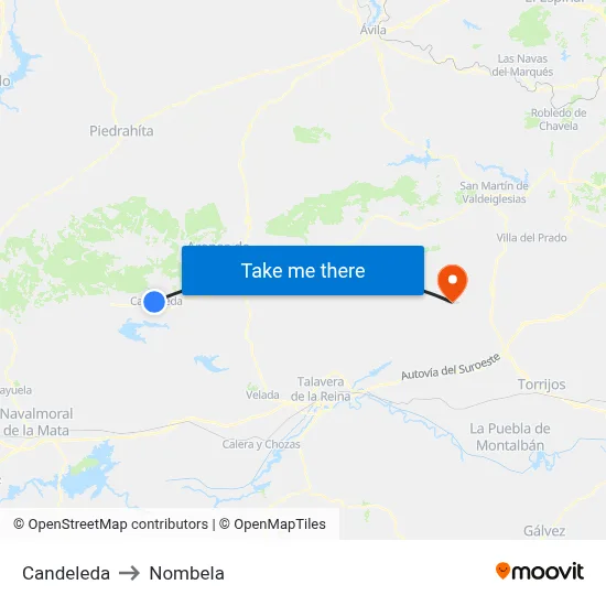Candeleda to Nombela map
