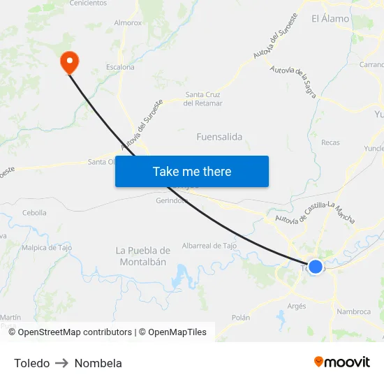 Toledo to Nombela map