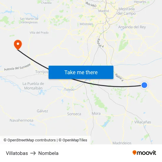 Villatobas to Nombela map