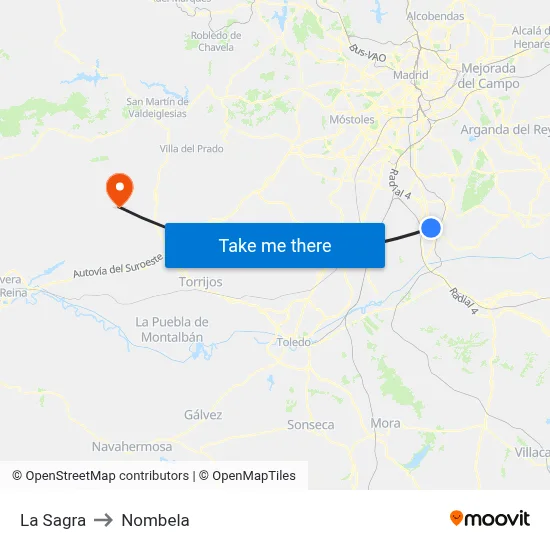 La Sagra to Nombela map
