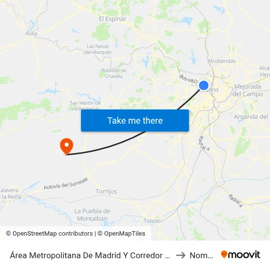 Área Metropolitana De Madrid Y Corredor Del Henares to Nombela map