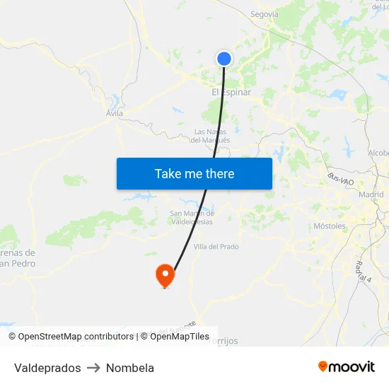 Valdeprados to Nombela map