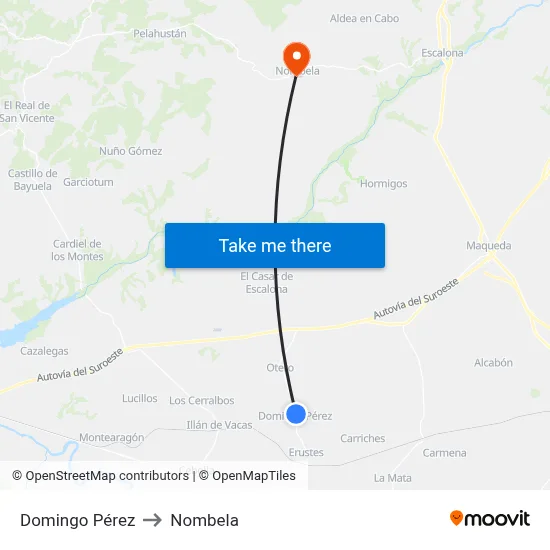 Domingo Pérez to Nombela map